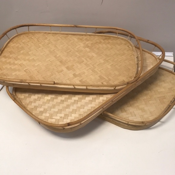 Accents Vintage 196s Set Of 3 Bamboo Rattan Boho Serving Trays Poshmark